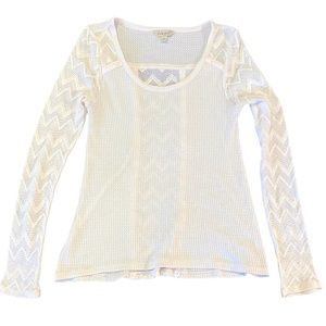 Lucky Brand Ivory Thermal Knit Chevron Long Sleeve Shirt | Women’s M